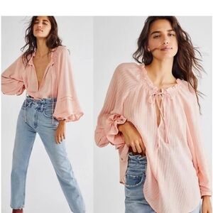 Like new Free People Out of Town Tie Front Top Shirt Women S $75!